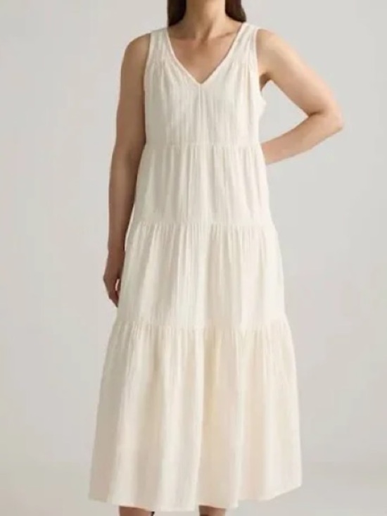 Quince Dresses & Skirts - Quince 100% organic cotton gauze tiered maxi dress in vintage cream